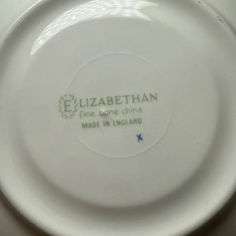 Elizabethan Bone China England Purple Rose Ivory Teacup Saucer Gold Gilt Vintage